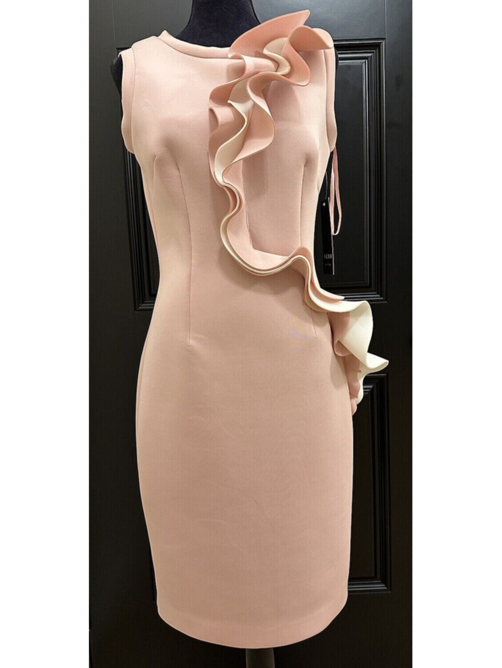 NWT Nero Jatin Varma Ruffle Scuba Dress Size 8 Sleeveless Pink Blush